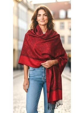 Burgundy Paisley Pashmina Wrap Pashmina & Silk Jacquard